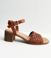 New Look Brown Woven 2 Part Block Heel Sandals